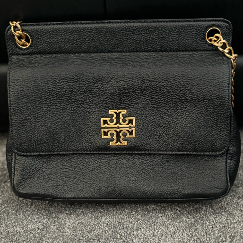 Tory Burch black shoulder bag with matching zip around wallet